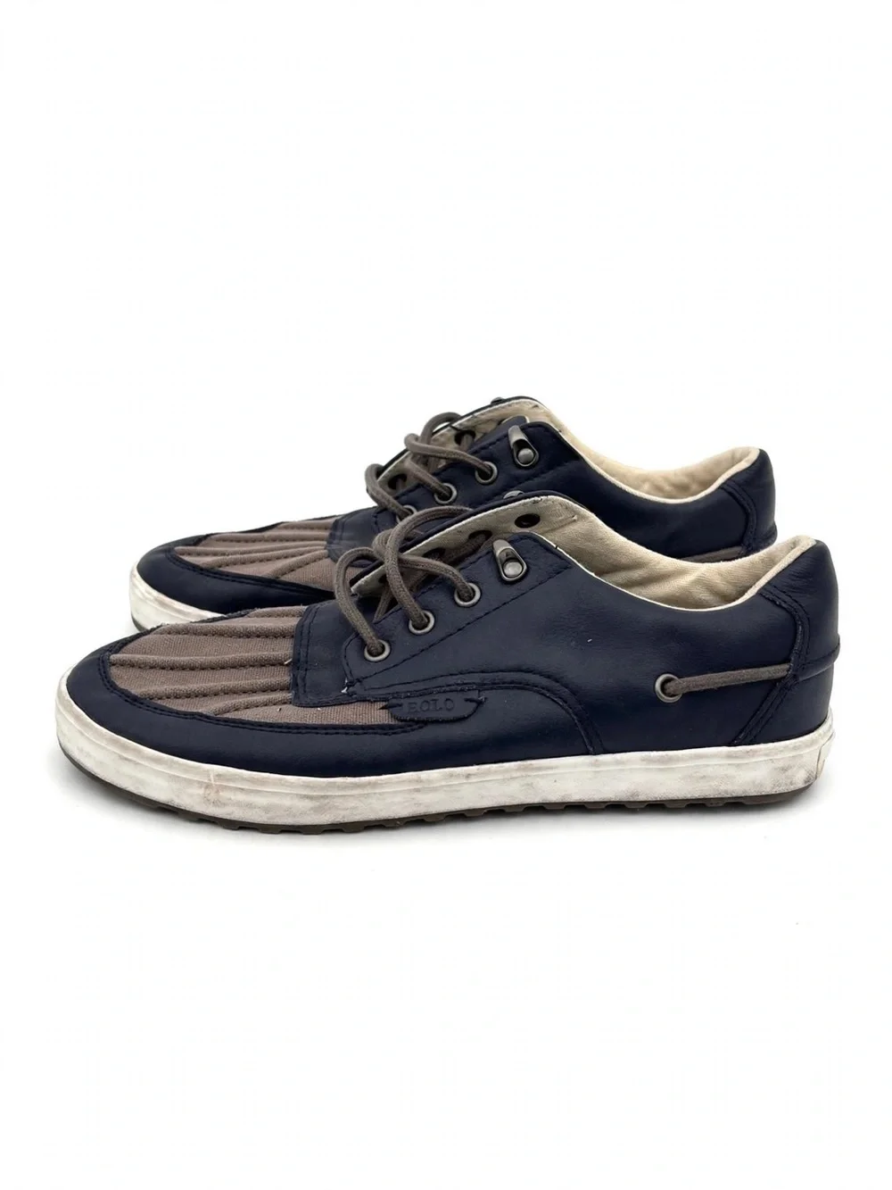 Polo Ralph Lauren Ramiro Men's Leather Boat Shoes Blue/Canvas Size 8.5 D